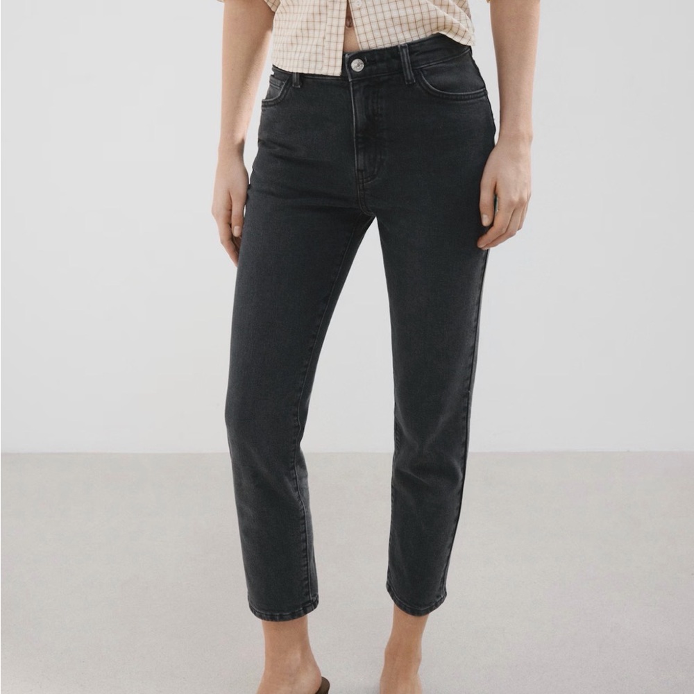 MNG Claudia Slim High Waisted Cropped Length Black Ankle Crop Jeans